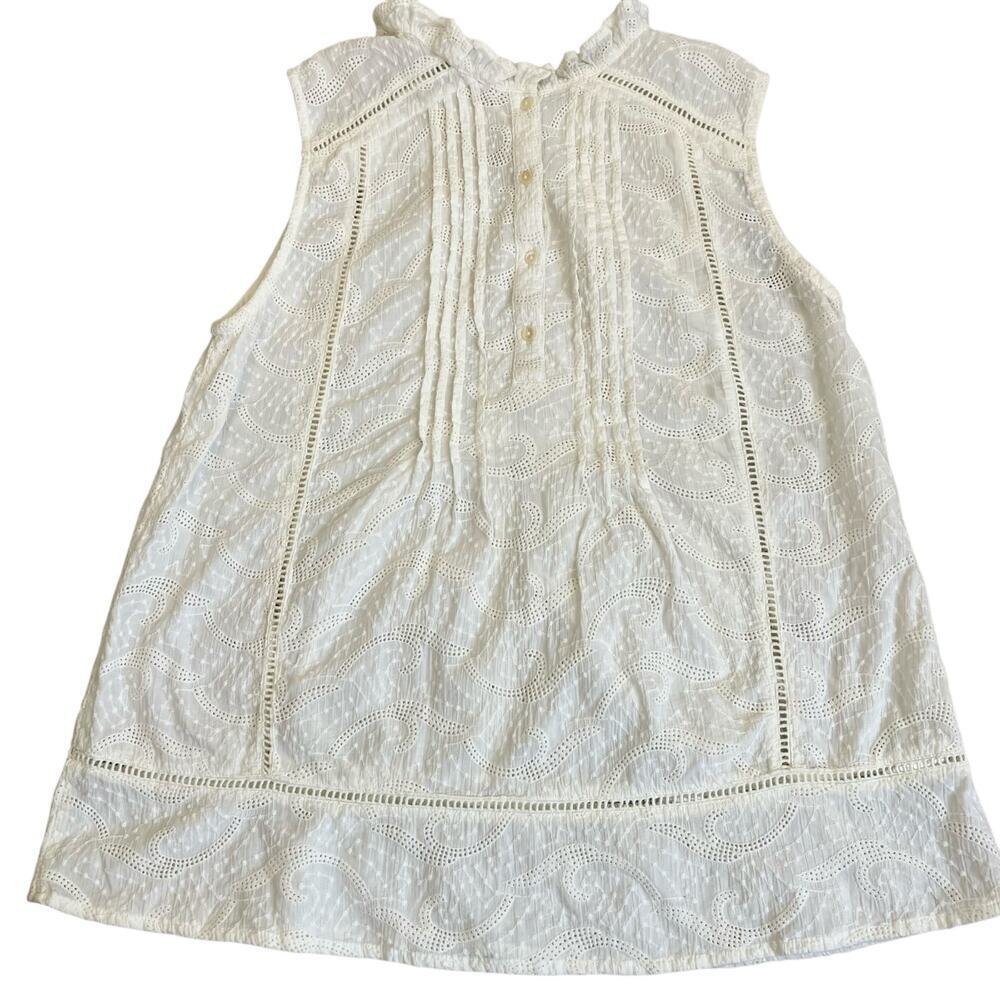 Sundance Sz S Ivory Sleeveless Blouse Crochet Eyelet Ruffled Trims Cotton - Picture 6 of 16
